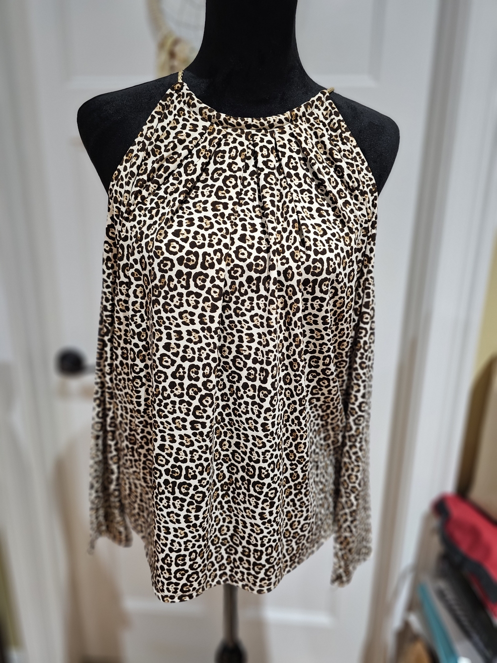 Michael Kors Leopard Cold Shoulder Top With Gold Rope Accent,NWOT
